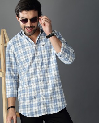 British Club Men Checkered Casual White, Light Blue, Dark Blue Shirt