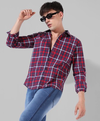 CAMPUS SUTRA Men Self Design Casual Red, Dark Blue, White Shirt