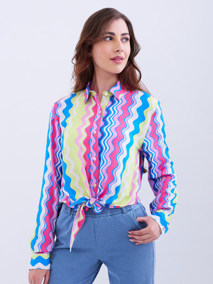 Spykar Women Printed Casual Blue Shirt
