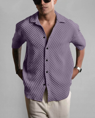 Moda Rapido Men Self Design Casual Purple Shirt