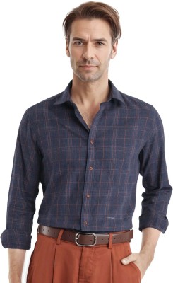 RARE RABBIT Men Checkered Formal Dark Blue Shirt