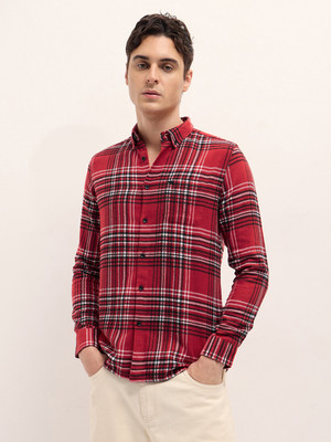 THE BEAR HOUSE Men Checkered Casual Red Shirt