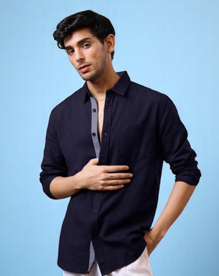 Laxmitextile Hubb Men Solid Casual Blue Shirt(Pack of 2)