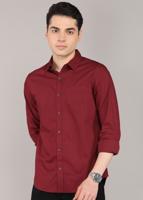 WROGN Men Solid Casual Maroon Shirt