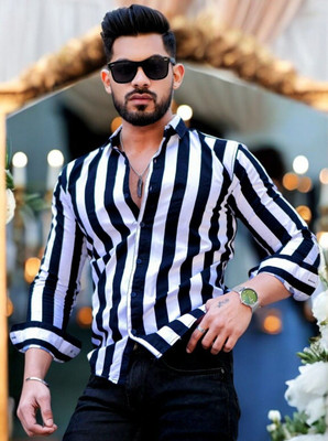 GCFAB Men Printed Casual White, Black Shirt