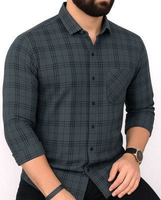 Surhi Men Checkered Casual Grey Shirt