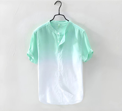 TIGERSNAKE Men Dyed/Ombre Casual Light Green, White Shirt