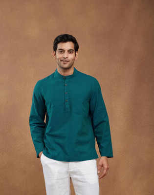 Fabindia Men Solid Casual Blue Shirt
