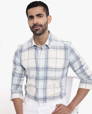 RARE RABBIT Men Checkered Casual White Shirt