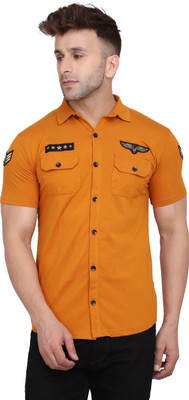HouseOfCommon Men Solid Casual Yellow Shirt