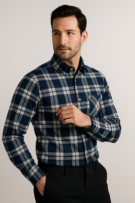 Truehind Men Checkered Casual White Shirt