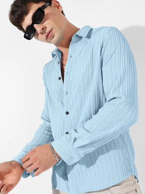 DAPPERFIELD Men Self Design Casual Light Blue Shirt