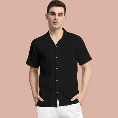 Nita creation Men Self Design Formal Black Shirt