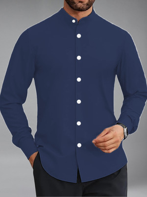 BHUVIKOO Men Solid Casual Dark Blue Shirt
