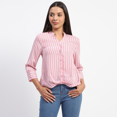 MADAME Women Striped Casual Pink, White Shirt