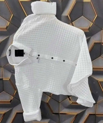 Voroxy Men Self Design Casual White Shirt