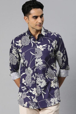 Beunique Cosmatic Men Floral Print Casual Purple, White Shirt