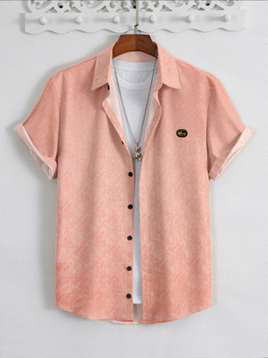 GCFAB Men Self Design Casual Orange Shirt