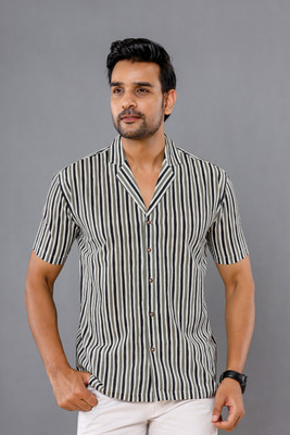 dRANG Men Printed Casual Grey, Black, White Shirt