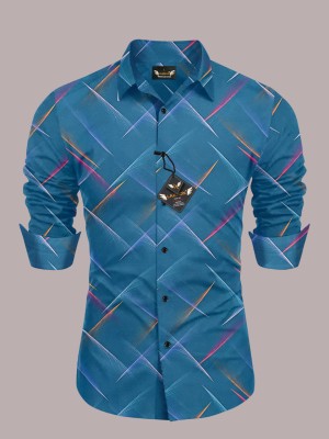 LAXBON Men Printed Casual Blue Shirt