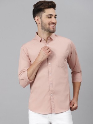 Dennis Lingo Men Solid Casual Pink Shirt