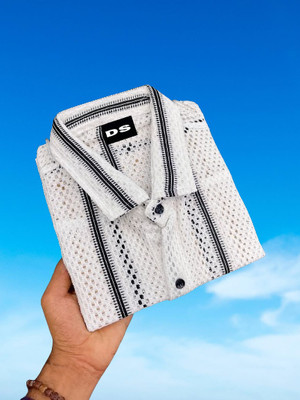 HEJAMAA CREATION Men Self Design Casual White Shirt