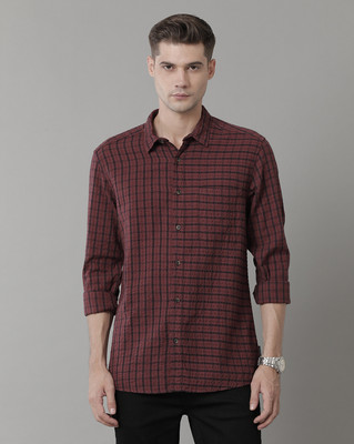 VOI JEANS Men Checkered Casual Maroon Shirt