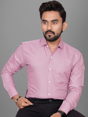 Voroxy Men Solid Formal Pink Shirt