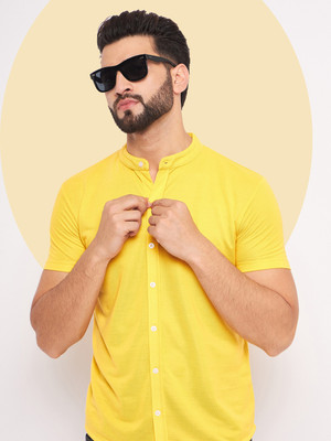 GETGOLF Men Solid Casual Yellow Shirt