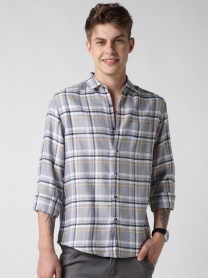 VASTRADO Men Checkered Casual Grey Shirt