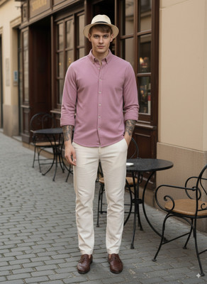 Dhakre fashion Men Solid Casual Purple Shirt