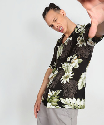 FLYING MACHINE Men Floral Print Casual Black Shirt