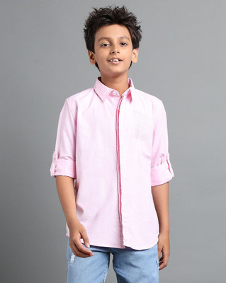 Under Fourteen Only Boys Printed Casual Pink Shirt