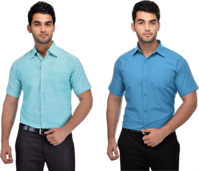 DESHBANDHU KHADI Men Solid Formal Light Blue, Blue Shirt(Pack of 2)