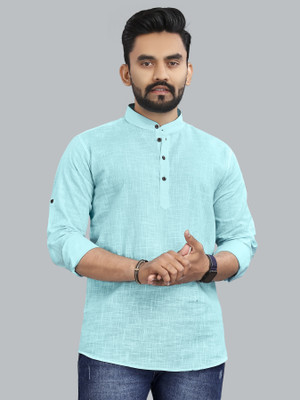 allan peter Men Solid Straight Kurta(Blue)