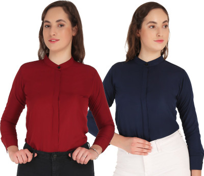 SHANAYA MODA Women Solid Formal Red, Orange Shirt(Pack of 2)