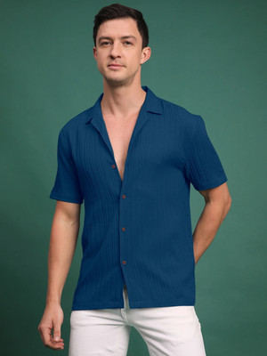 Voroxy Men Self Design Casual Blue Shirt