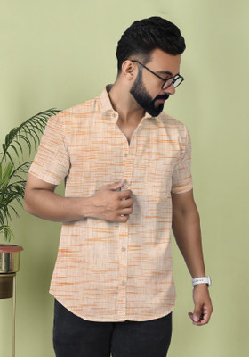 afifa collectionns Men Solid Casual Orange Shirt