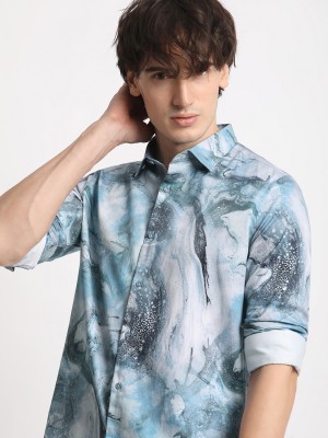 THE BEAR HOUSE Men Printed Casual Blue Shirt