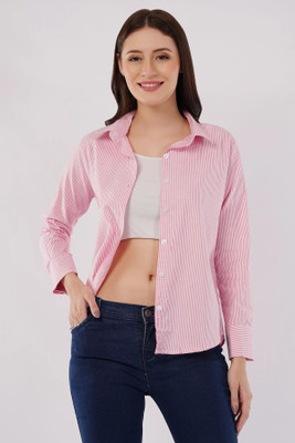 EVERSOFT FLOW Women Striped Casual Pink Shirt