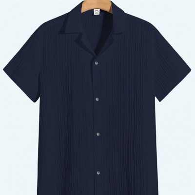 Nita creation Men Self Design Formal Blue Shirt
