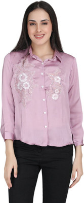 Blue Ronin Women Embroidered Casual Pink Shirt