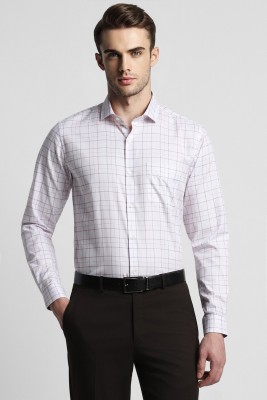 PETER ENGLAND Men Checkered Formal White, Pink Shirt