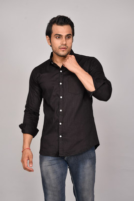 ALVIN CREATION Men Solid Casual Black Shirt