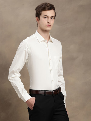 TURTLE Men Solid Formal Cream Shirt