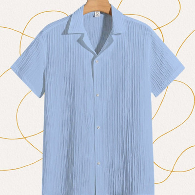 Dharamraj Fashion Men Self Design Casual Light Blue Shirt
