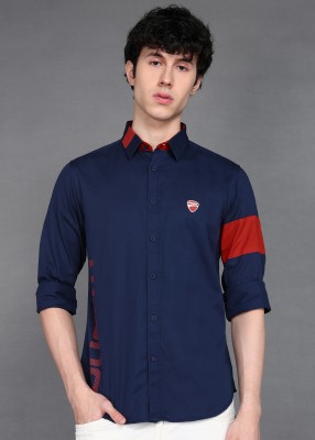 DUCATI Men Color Block Casual Dark Blue Shirt