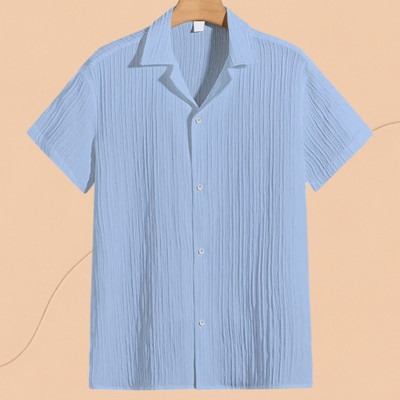 A DEEMOON TREND Men Self Design, Striped Casual Light Blue Shirt