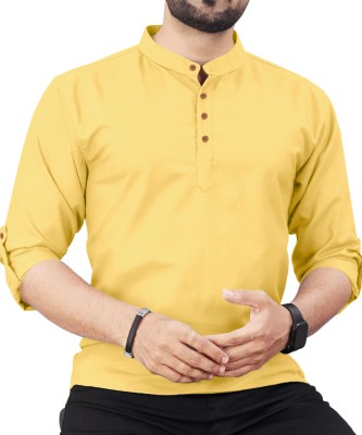 FINIVO FASHION Men Solid Straight Kurta(Yellow)