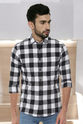 SHAH TEXTILES Men Checkered Formal Black, White Shirt